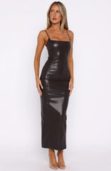 Forever Wanting PU Midi Dress Chocolate