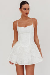 Endearing Embroidered Mesh Mini Dress White