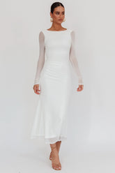 Lustre Open Back Mesh Maxi Dress White