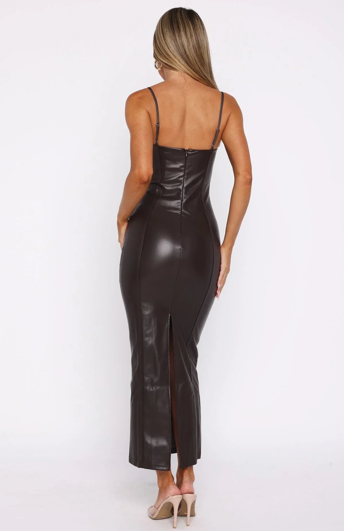 Forever Wanting PU Midi Dress Chocolate